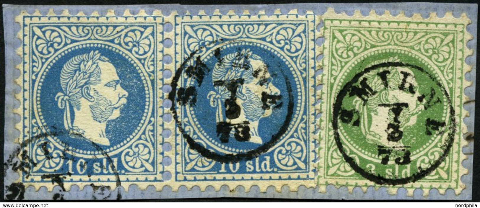 POST IN DER LEVANTE 2Ia,4Ia Paar BrfStk, 1867, 2 So. Grün Und 10 So. Blau Im Waagerechten Paar, K1 SMIRNE, Dekoratives P - Levant Autrichien