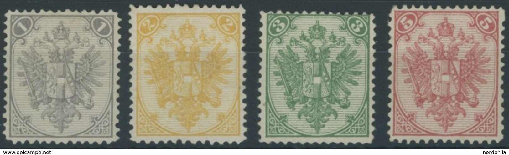 BOSNIEN UND HERZEGOWINA 1-4I *, 1879, 1 - 5 Kr. Steindruck, Falzreste, 4 Prachtwerte, Signiert, Mi. 135.- - Bosnien-Herzegowina