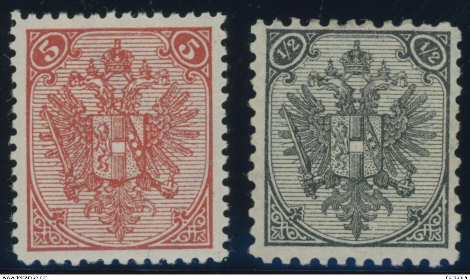 BOSNIEN UND HERZEGOWINA 4IB,9IL *, 1879/94, 5 Kr. Und 1/2 Kr. Steindruck Mit Großen Wz.-Teilen, Falzrest, Pracht - Bosnie-Herzegovine