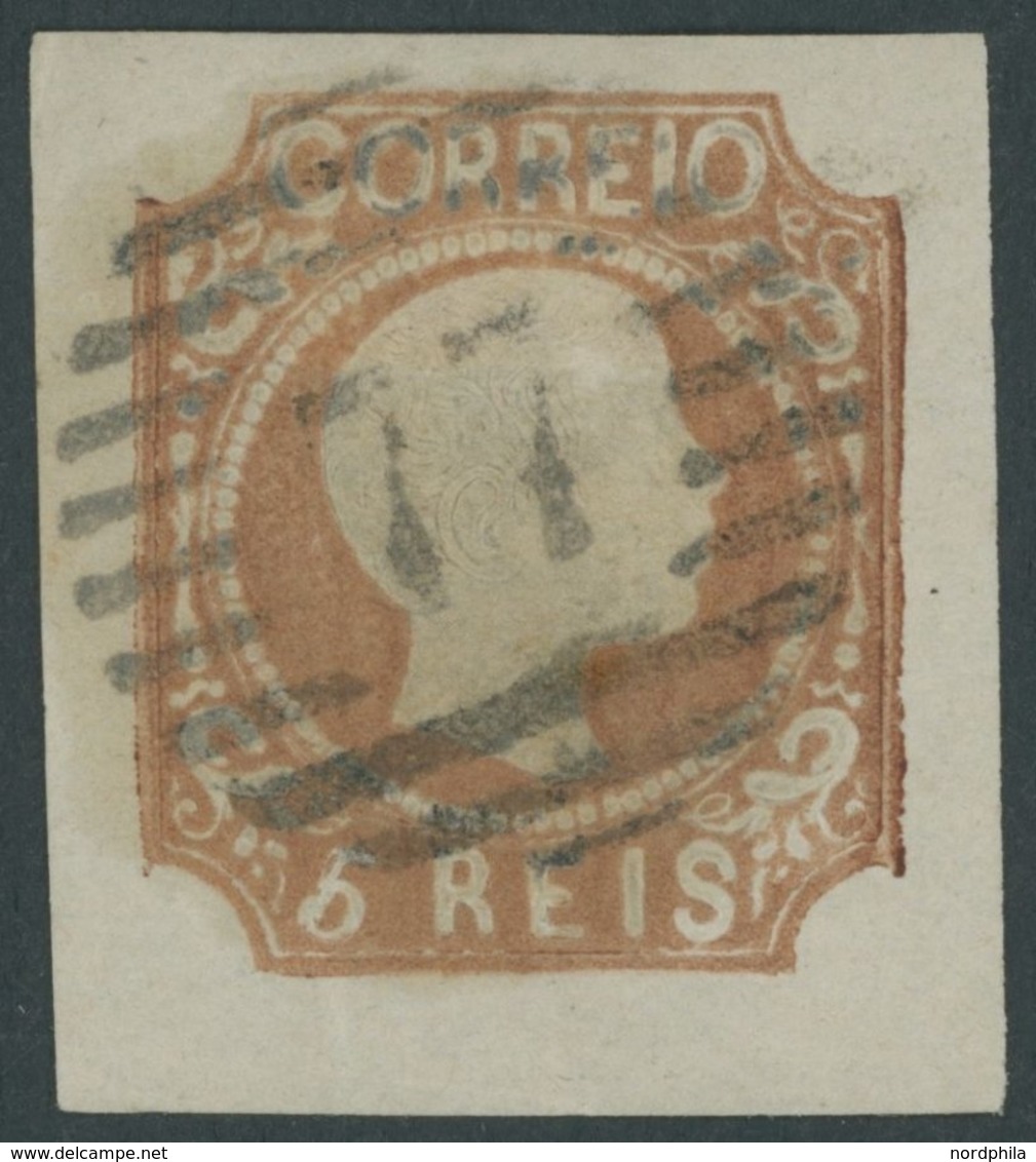 PORTUGAL 9b O, 1856, 5 R. Gelbbraun, Nummernstempel 77, Breitrandiges Kabinettstück, Mi. (190.-) - Altri & Non Classificati