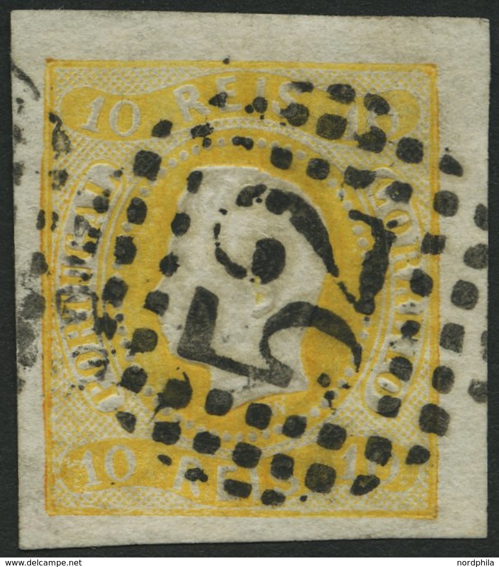 PORTUGAL 18 O, 1866, 10 R. Gelb, Nummernstempel 52, Breitrandig, Kabinett, Gepr. Drahn, Mi. (200.-) - Altri & Non Classificati