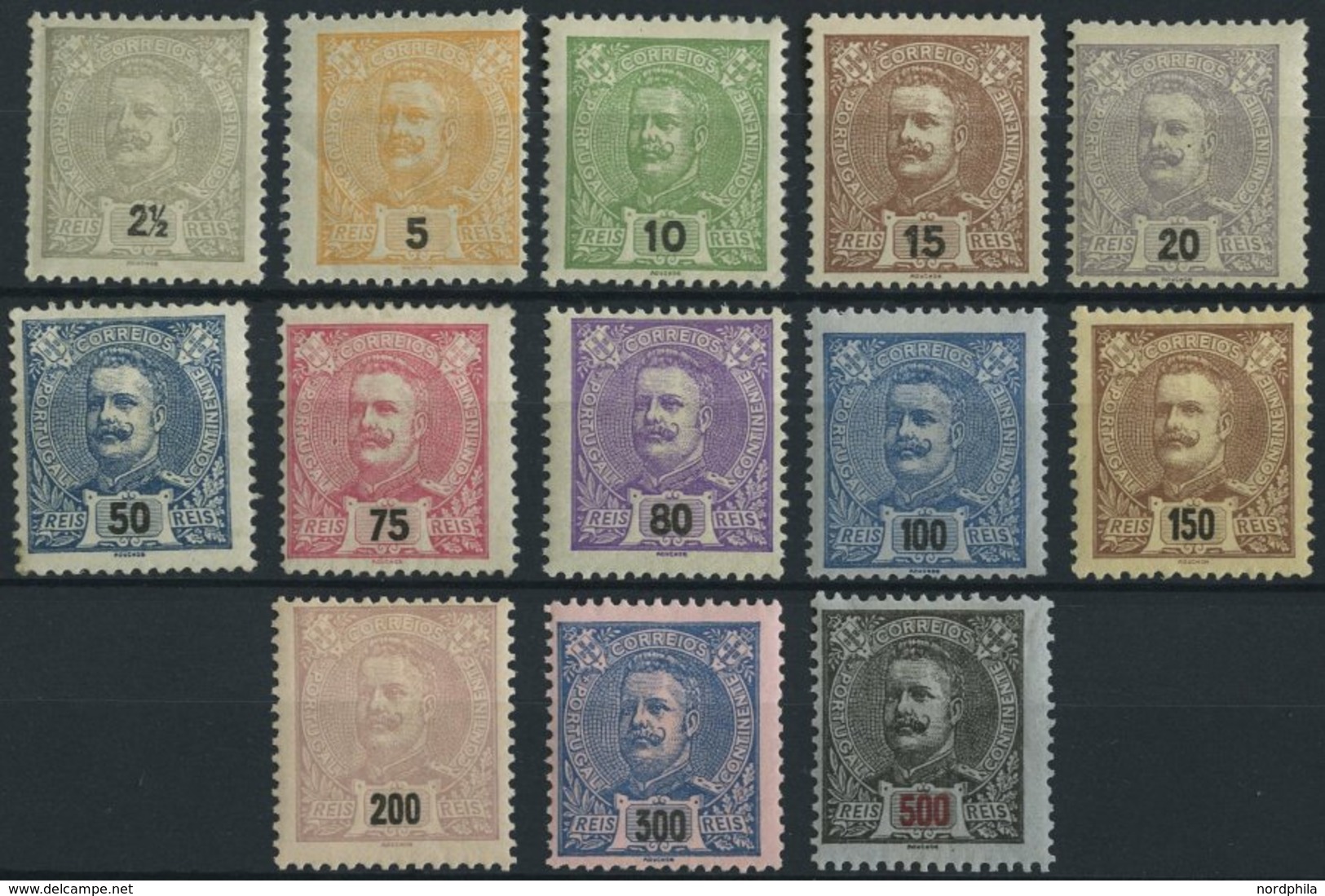 PORTUGAL 124-37 *, 1895, König Carlos I, Falzreste, 13 Werte (ohne Mi.Nr. 129), üblich Gezähnt Pracht, Mi. 600.- - Autres & Non Classés