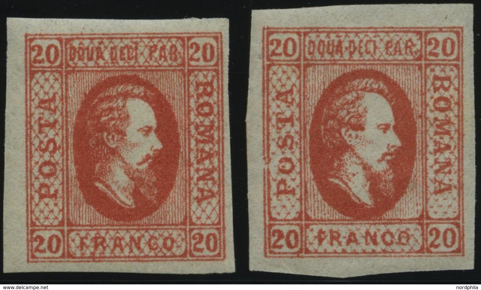 RUMÄNIEN 13x *, 1865, 20 Par. Rot, Beide Typen, Falzrest, 2 Prachtwerte - Autres & Non Classés