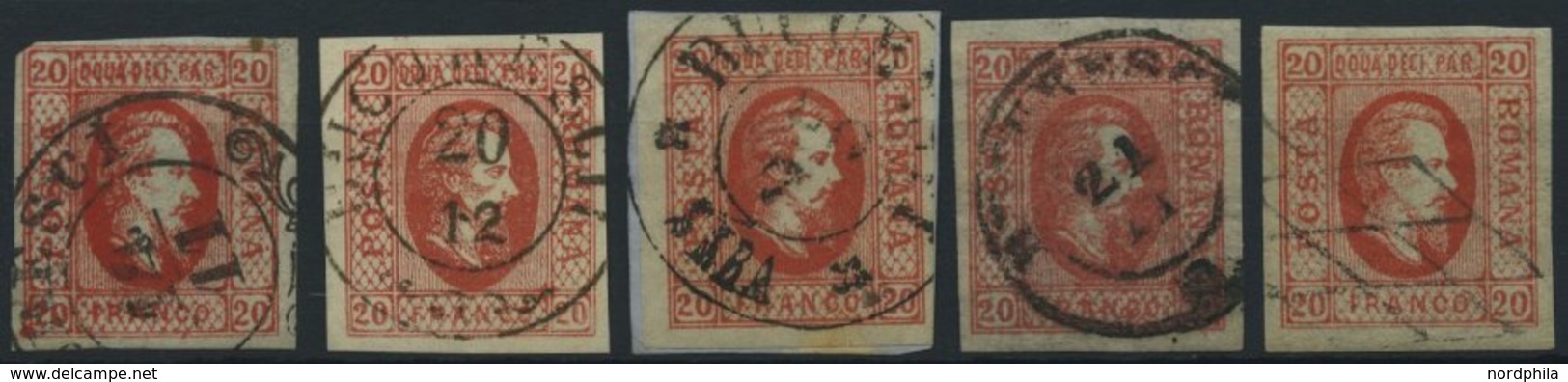 RUMÄNIEN 13x O, 1865, 20 Par. Rot, 5 Prachtwerte Mit Verschiedenen Abstempelungen - Sonstige & Ohne Zuordnung