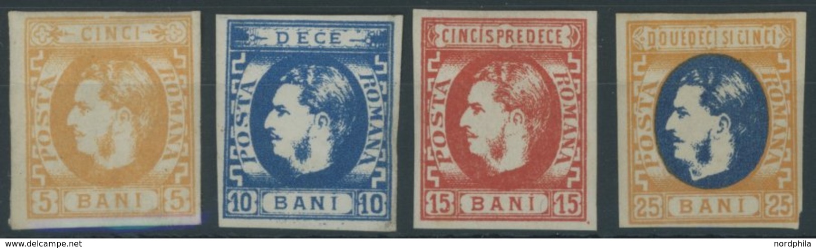RUMÄNIEN 21-24 **, 1869, 5 - 25 B. Fürst Karl I Mit Backenbart, Falzreste, 4 Werte Etwas Unterschiedlich, Mi. 230.- - Other & Unclassified