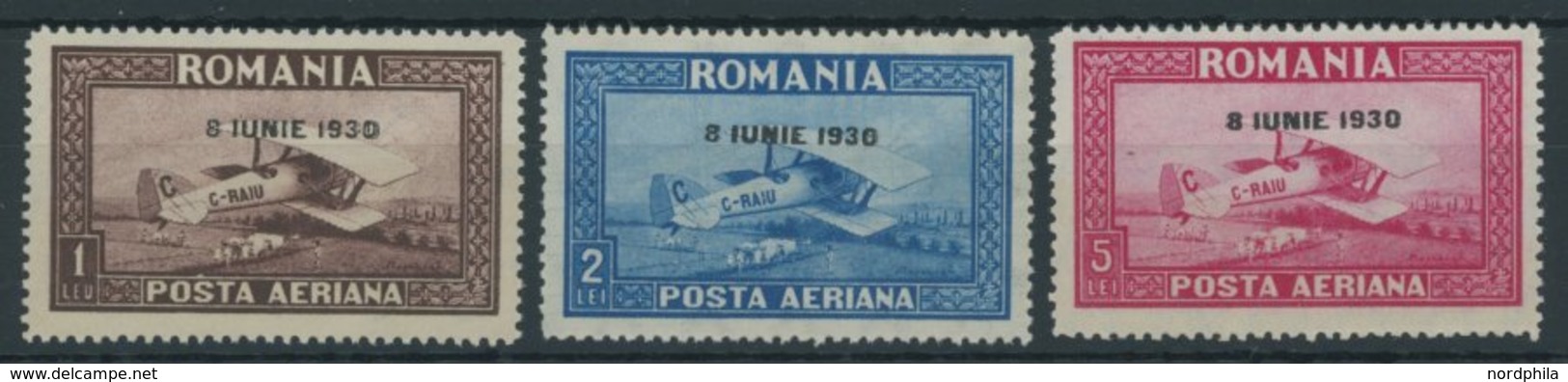 RUMÄNIEN 372-74Y **, 1930, Flugpost, Normale Zähnung, Postfrischer Prachtsatz, Mi. 75.- - Otros & Sin Clasificación