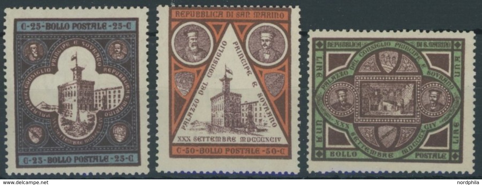 SAN MARINO 23-25 **, 1894, Regierungsgebäude, Postfrischer Prachtsatz - Sonstige & Ohne Zuordnung