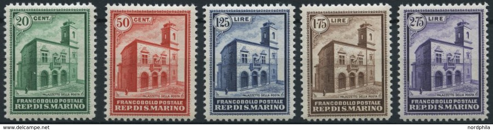 SAN MARINO 175-79 *, 1932, Postgebäude, Falzrest, Prachtsatz - Altri & Non Classificati