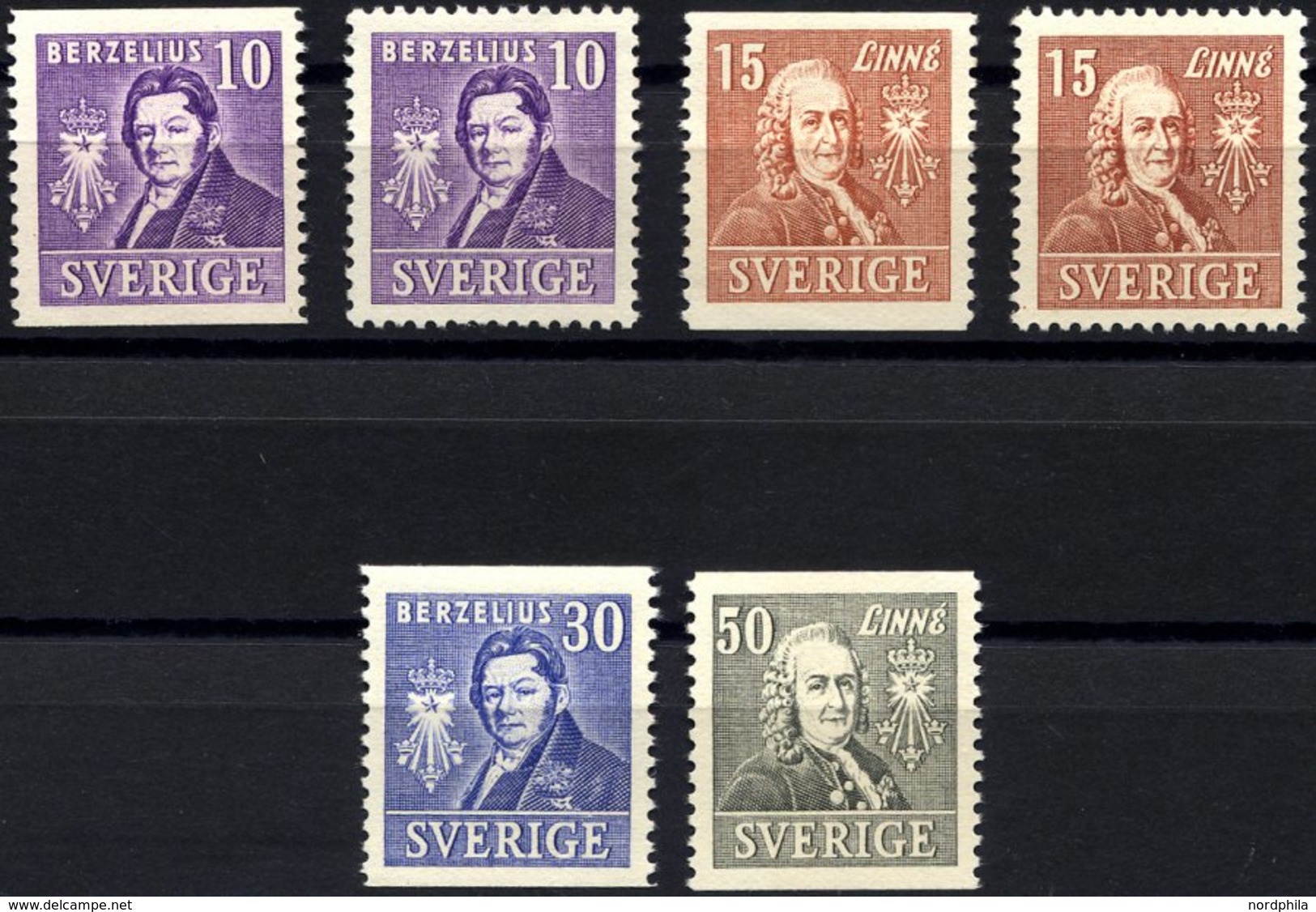 SCHWEDEN 272-75A/B **, 1939, 200 Jahre Akademie Der Wissenschaften, Zweiseitig Und Vierseitig Gezähnt, Prachtsatz (6 Wer - Other & Unclassified