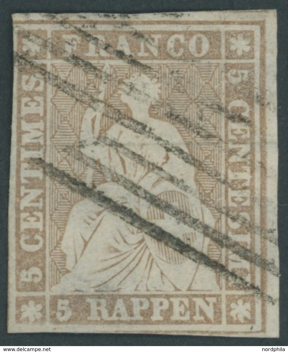 SCHWEIZ BUNDESPOST 13IIAzm O, 1854, 5 Rp. Mittelgraubraun, Seidenpapier, Berner Druck II,(Zst. 22F), Klischeefalte (SH:  - 1843-1852 Correos Federales Y Cantonales