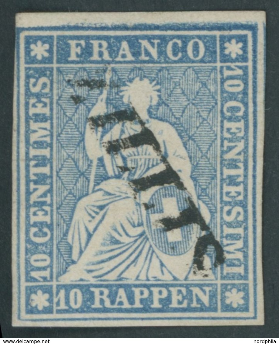 SCHWEIZ BUNDESPOST 14IIBym O, 1859, 10 Rp. Lebhaftblau, Berner Druck III, (SH-Nr. 23B4.a), Diagonaler L1 ZILLIS, Vollran - 1843-1852 Timbres Cantonaux Et  Fédéraux