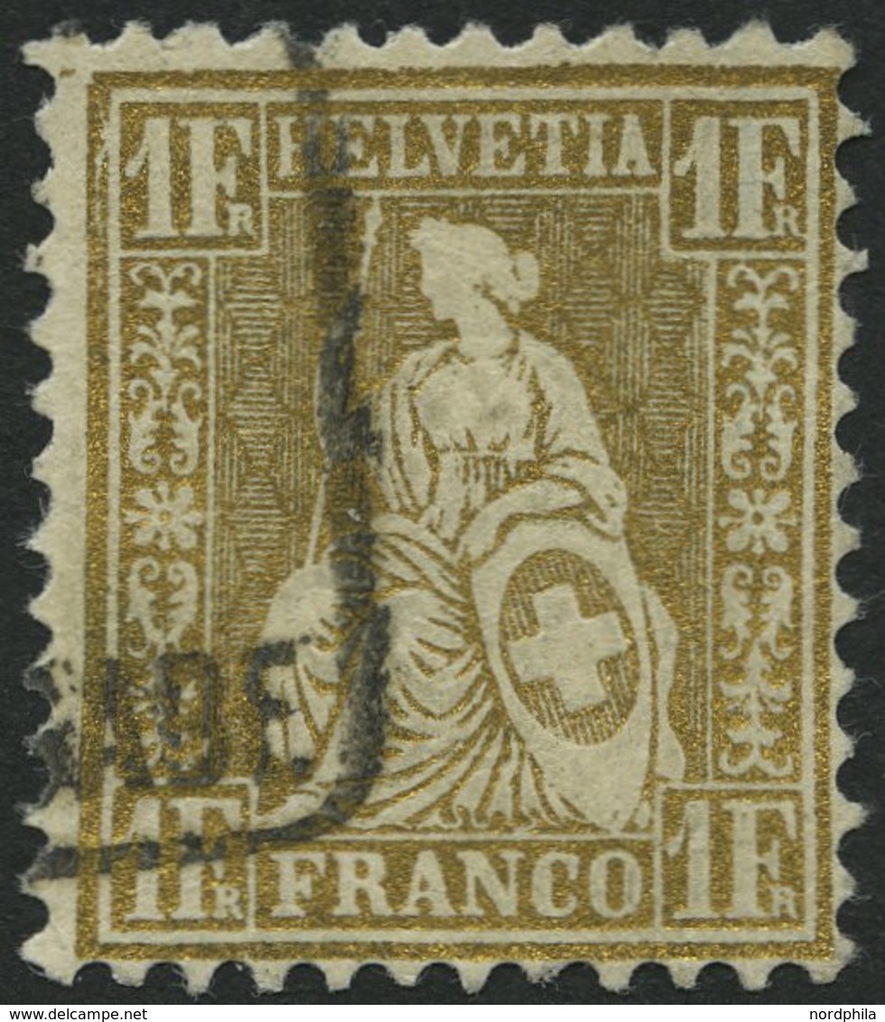 SCHWEIZ BUNDESPOST 28c O, 1864, 1 Fr. Gold Mit Klischeefehler Gespaltene Randlinie Links Oben, Pracht, Fotobefund Herman - 1843-1852 Federal & Cantonal Stamps