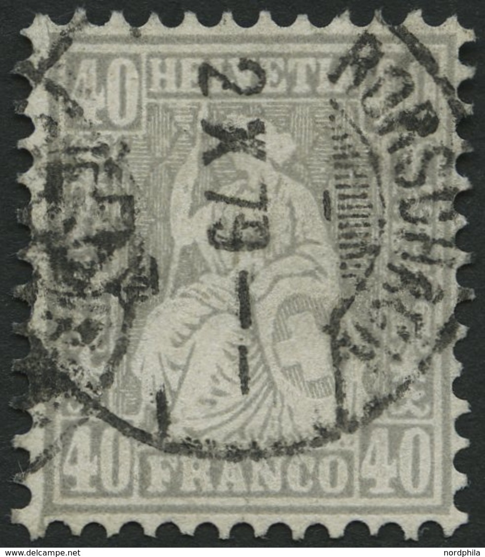 SCHWEIZ BUNDESPOST 34 O, 1878, 40 C. Grau Mit Abart Kontrolllzeichen äusserst Schwach Eingeprägt, Stempel RORSCHACH, Pra - 1843-1852 Timbres Cantonaux Et  Fédéraux