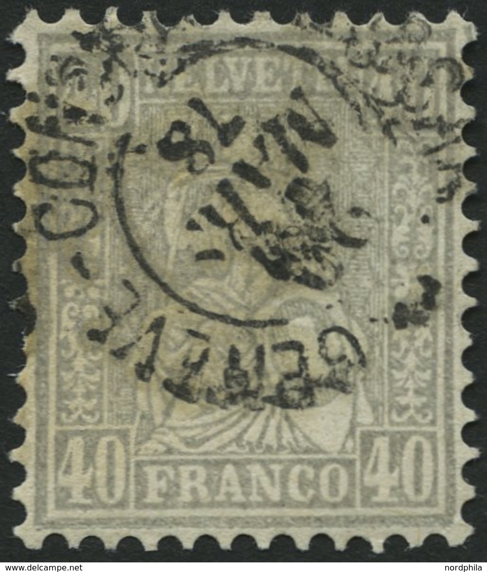 SCHWEIZ BUNDESPOST 34 O, 1867, 40 C. Grau, üblich Gezähnt, Pracht, Mi. 140.- - 1843-1852 Kantonalmarken Und Bundesmarken