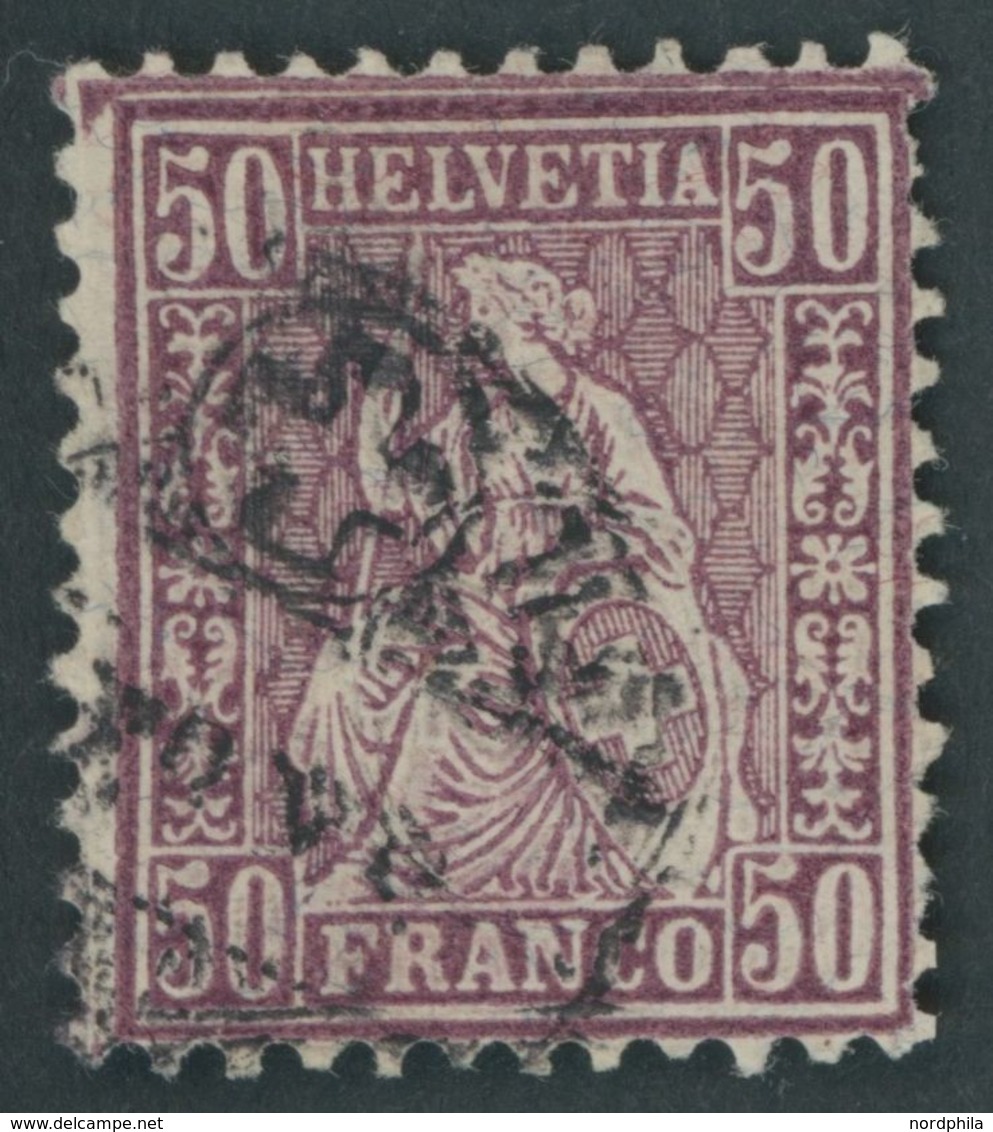 SCHWEIZ BUNDESPOST 43 O, 1881, 50 C. Lila, Faserpapier, Feinst, Fotobefund Hermann, Mi. 450.- - 1843-1852 Federal & Cantonal Stamps