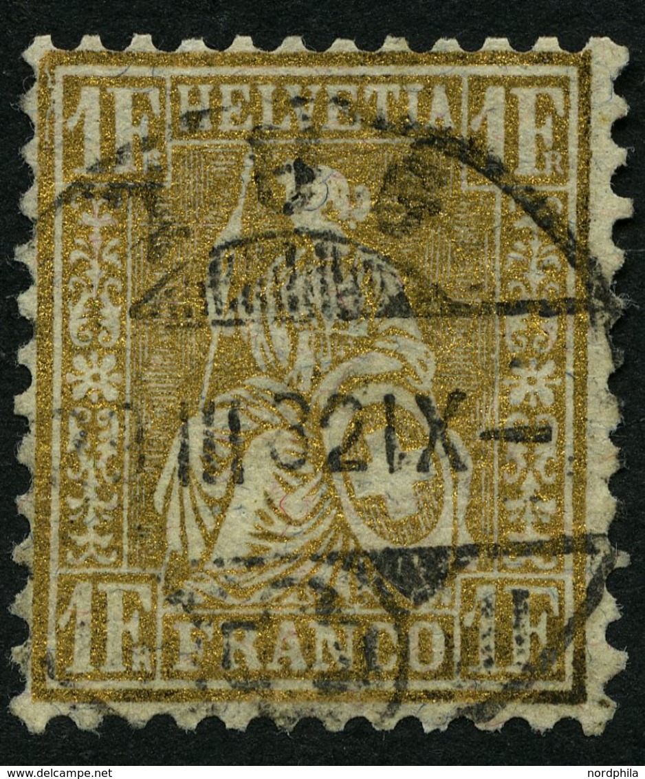 SCHWEIZ BUNDESPOST 44 O, 1881, 1 Fr. Gold, Faserpapier, Zentrischer Stempel ZUG, Fotobefund Marchand: Die Marke Ist Farb - 1843-1852 Timbres Cantonaux Et  Fédéraux