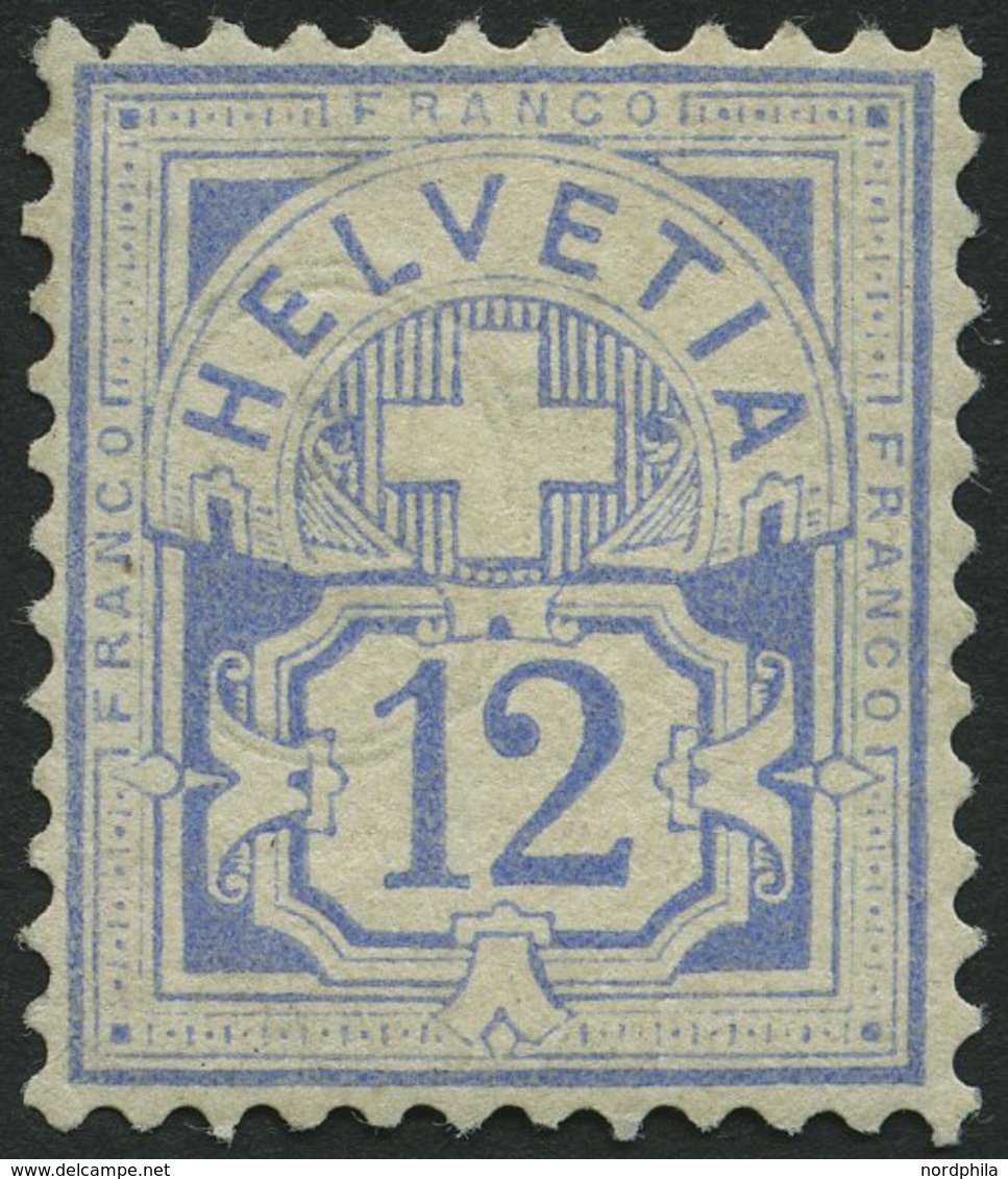 SCHWEIZ BUNDESPOST 48 *, 1882, 12 C. Lebhaftultramarin, Falzrest, Normale Zähnung, Pracht, Mi. 240.- - 1843-1852 Kantonalmarken Und Bundesmarken