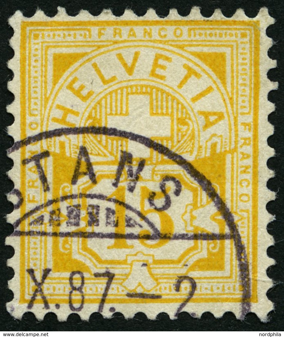 SCHWEIZ BUNDESPOST 49 O, 1882, 15 C. Lebhaftgelbocker, Minimaler Eckbug Sonst Pracht, Mi. 300.- - 1843-1852 Federal & Cantonal Stamps