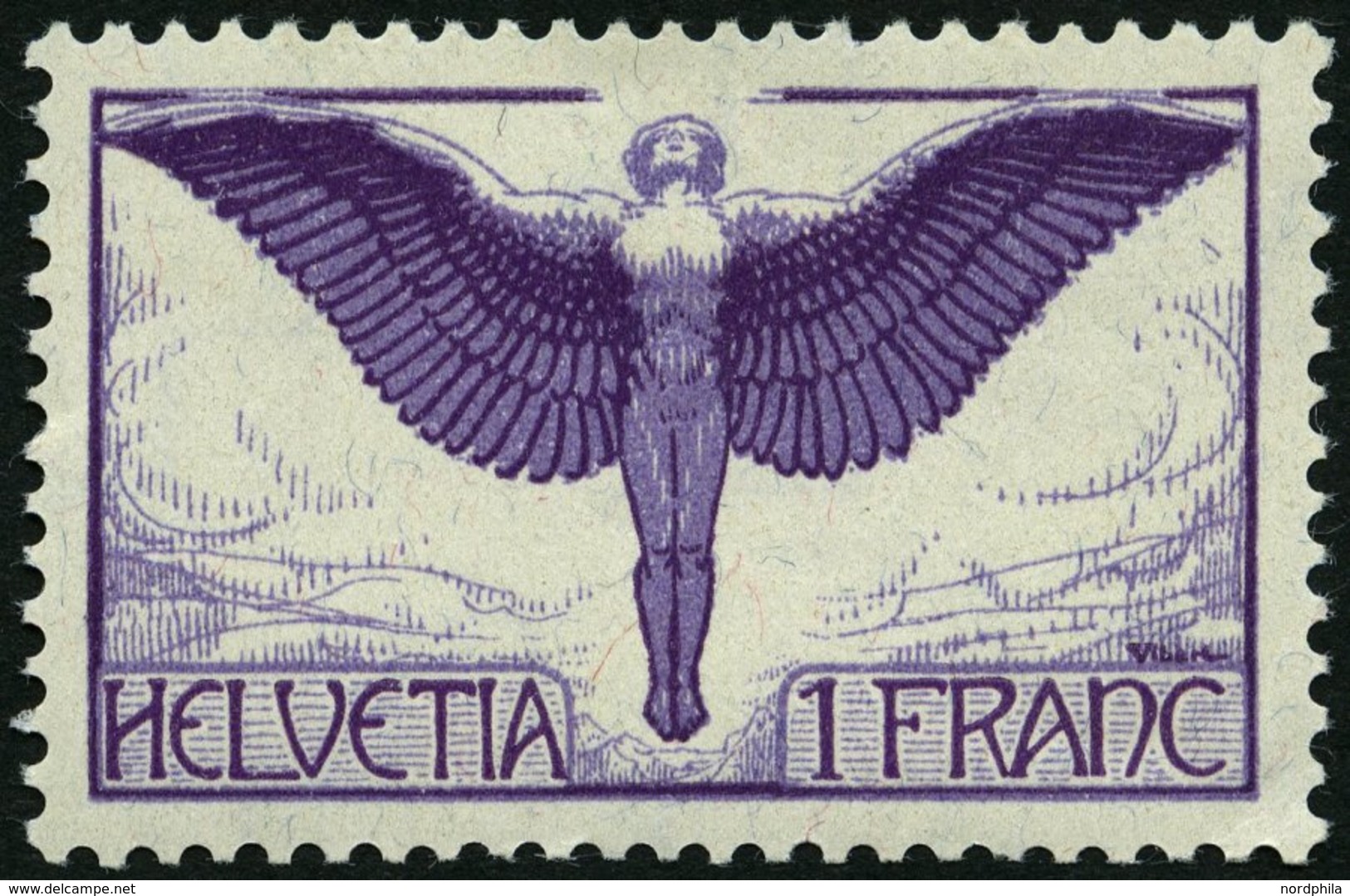 SCHWEIZ BUNDESPOST 191x **, 1924, 1 Fr. Flugpost, Gewöhnliches Papier, Pracht, Mi. 130.- - 1843-1852 Federal & Cantonal Stamps