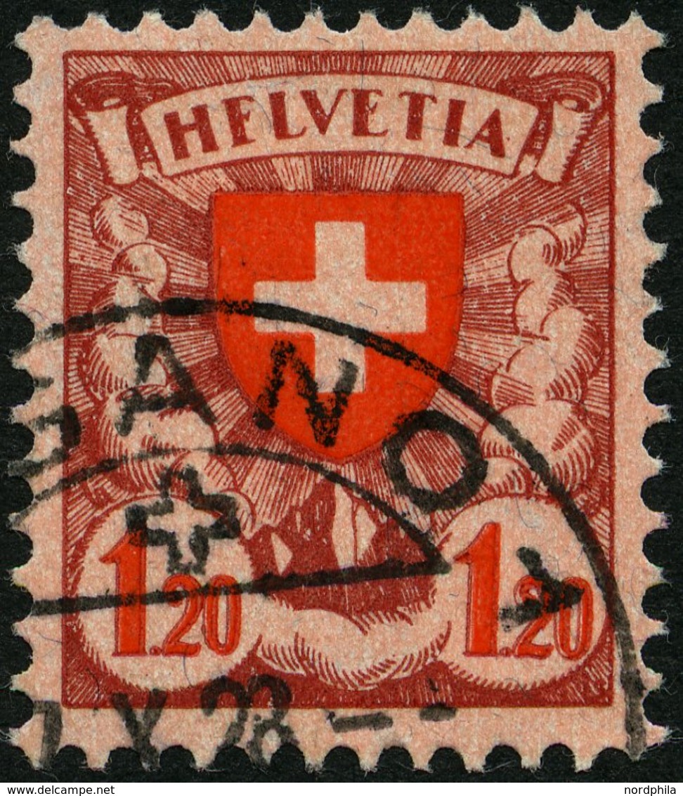 SCHWEIZ BUNDESPOST 195xI O, 1924, 1.20 Fr., Gewöhnliches Papier, Mit Abart Erstes E In Helvetia Wie F, Pracht, Mi. 100.- - 1843-1852 Timbres Cantonaux Et  Fédéraux