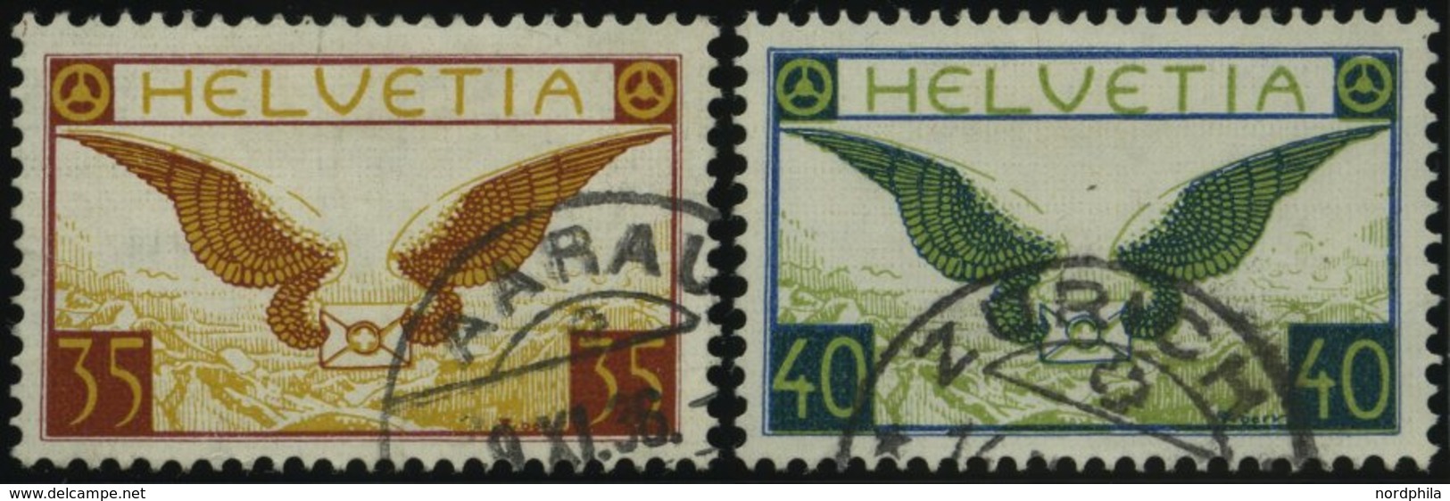 SCHWEIZ BUNDESPOST 233/4z O, 1933, Geflügelter Brief, Gestrichenes Papier, Pracht, Mi. 150.- - 1843-1852 Federal & Cantonal Stamps