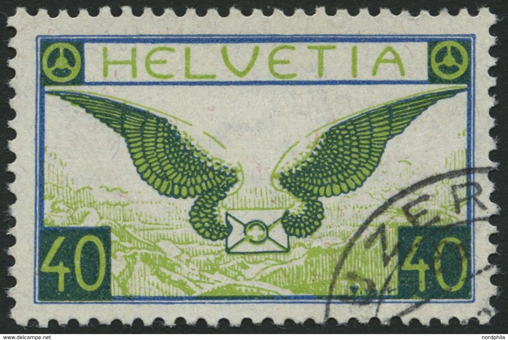 SCHWEIZ BUNDESPOST 234x O, 1929, 40 C. Geflügelter Brief, Gewöhnliches Papier, Pracht, Mi. 100.- - 1843-1852 Federal & Cantonal Stamps