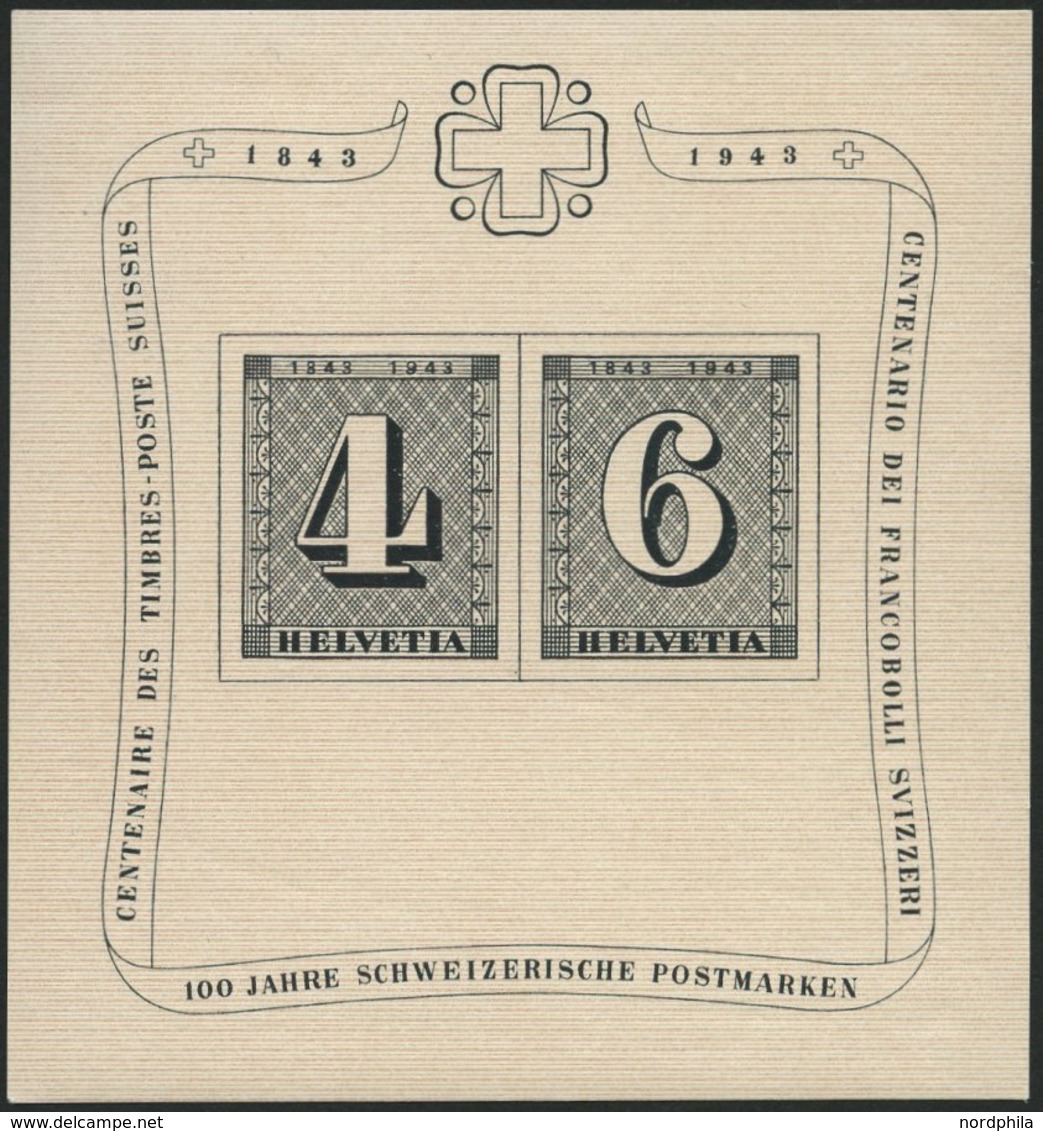 SCHWEIZ BUNDESPOST Bl. 8 **, 1943, Block 100 Jahre Briefmarken, Feinst, Mi. 120.- - 1843-1852 Timbres Cantonaux Et  Fédéraux