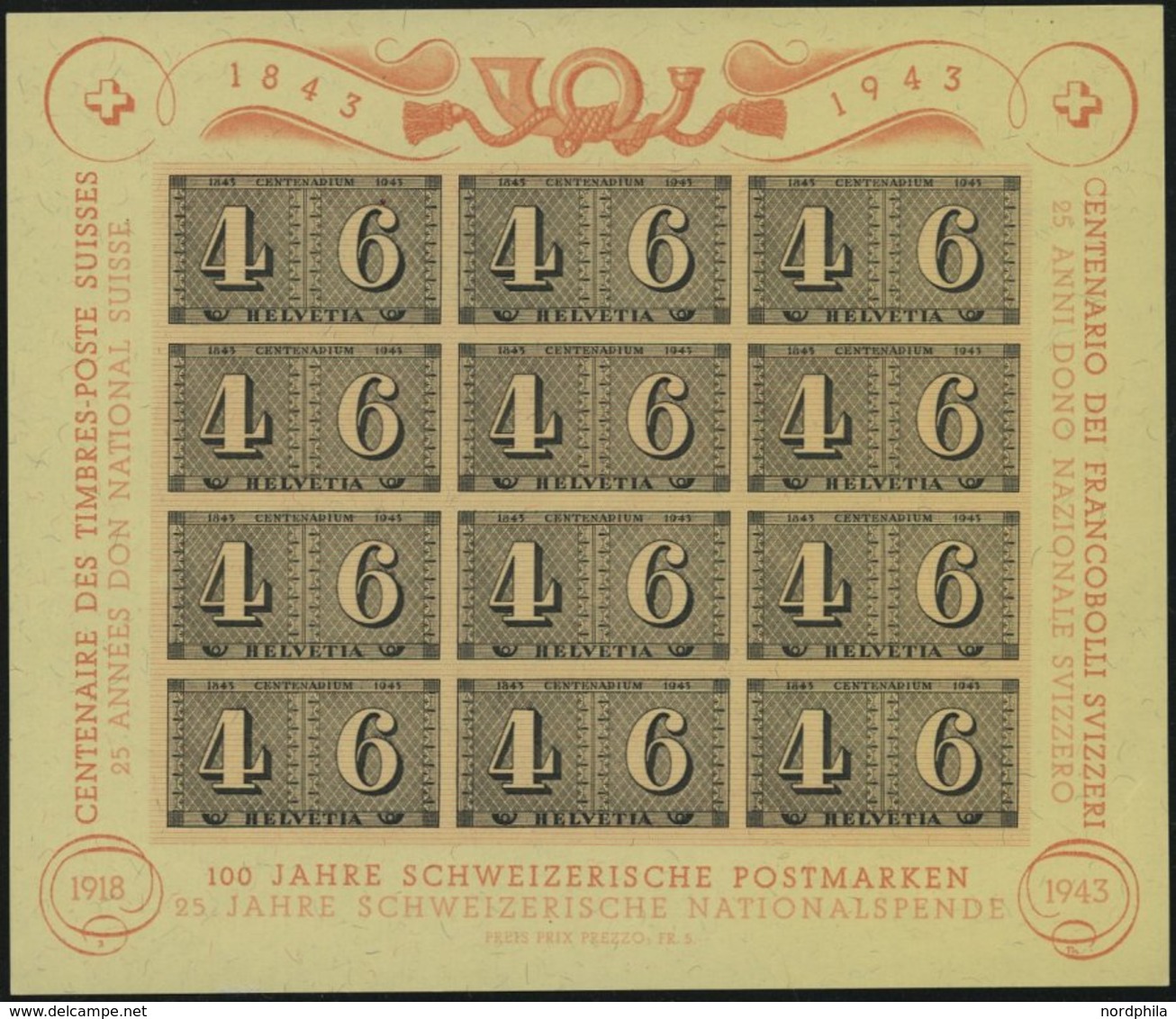 SCHWEIZ BUNDESPOST Bl. 9 **, 1943, Block Nationalspende, Pracht, Mi. 110.- - 1843-1852 Federal & Cantonal Stamps