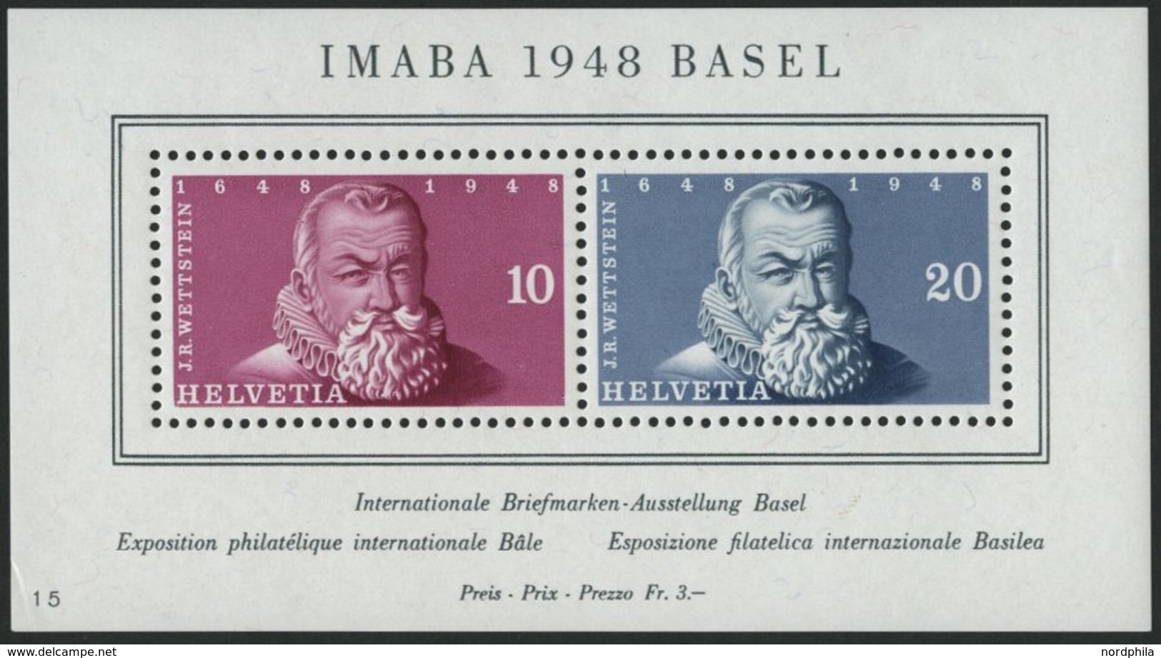 SCHWEIZ BUNDESPOST Bl. 13 **, 1948, Block IMABA, Feinst, Mi. 90.- - 1843-1852 Timbres Cantonaux Et  Fédéraux