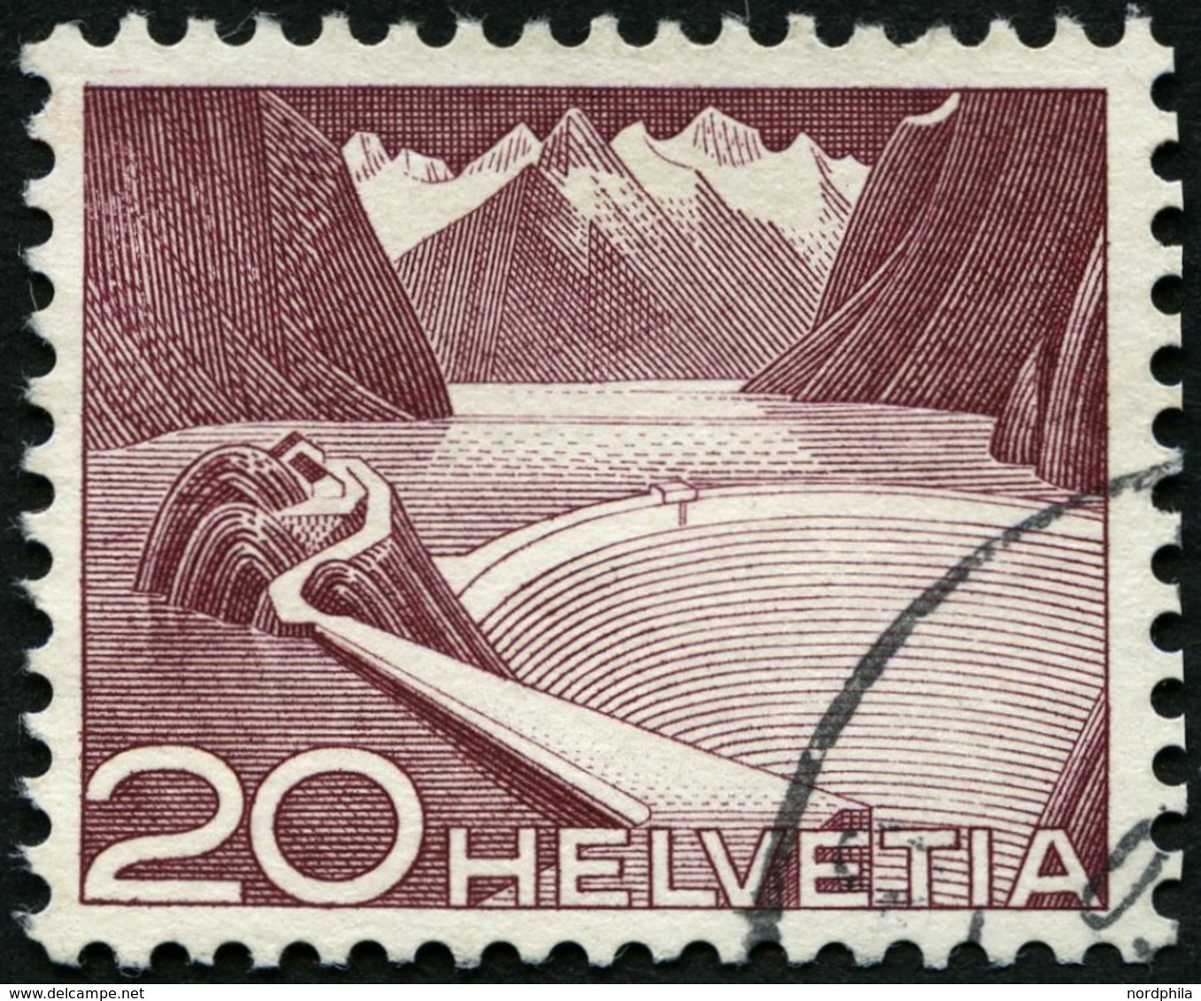 SCHWEIZ BUNDESPOST 533I O, 1949, 20 C. Grimsel-Stausee, Type I, Pracht, Mi. 85.- - 1843-1852 Federal & Cantonal Stamps