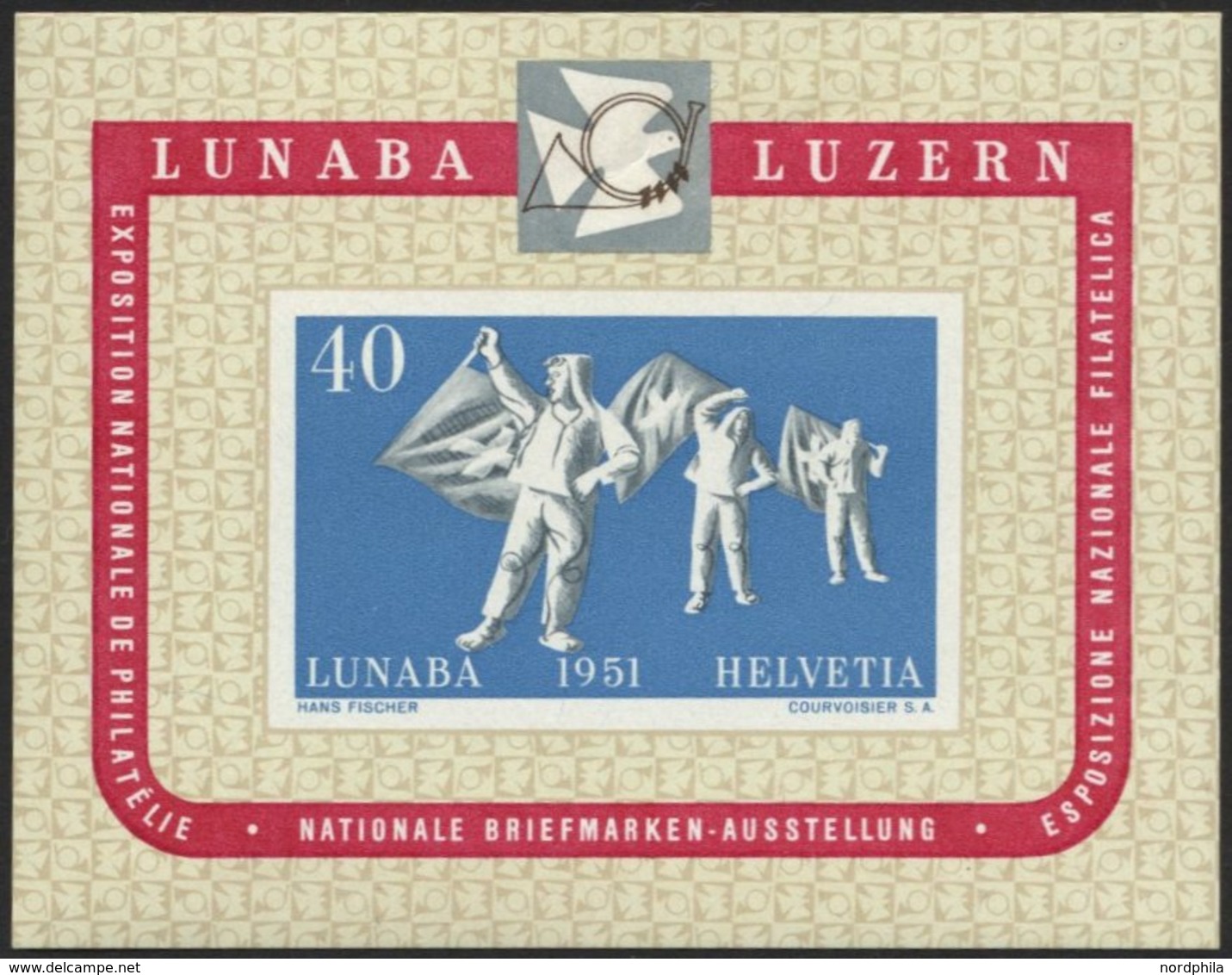 SCHWEIZ BUNDESPOST Bl. 14 **, 1951, Block LUNABA, Pracht, Mi. 280.- - 1843-1852 Federal & Cantonal Stamps