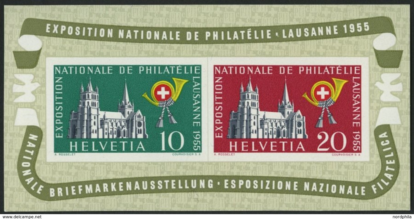 SCHWEIZ BUNDESPOST Bl. 15 **, 1955, Block Lausanne, Pracht, Mi. 100.- - 1843-1852 Poste Federali E Cantonali