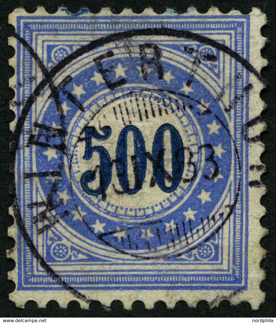 PORTOMARKEN P 14K O, 1882, 500 C. Ultramarin/dunkelblau, Faserpapier, Rahmen Kopfstehend, Winzige Knitterspur Sonst Prac - Postage Due