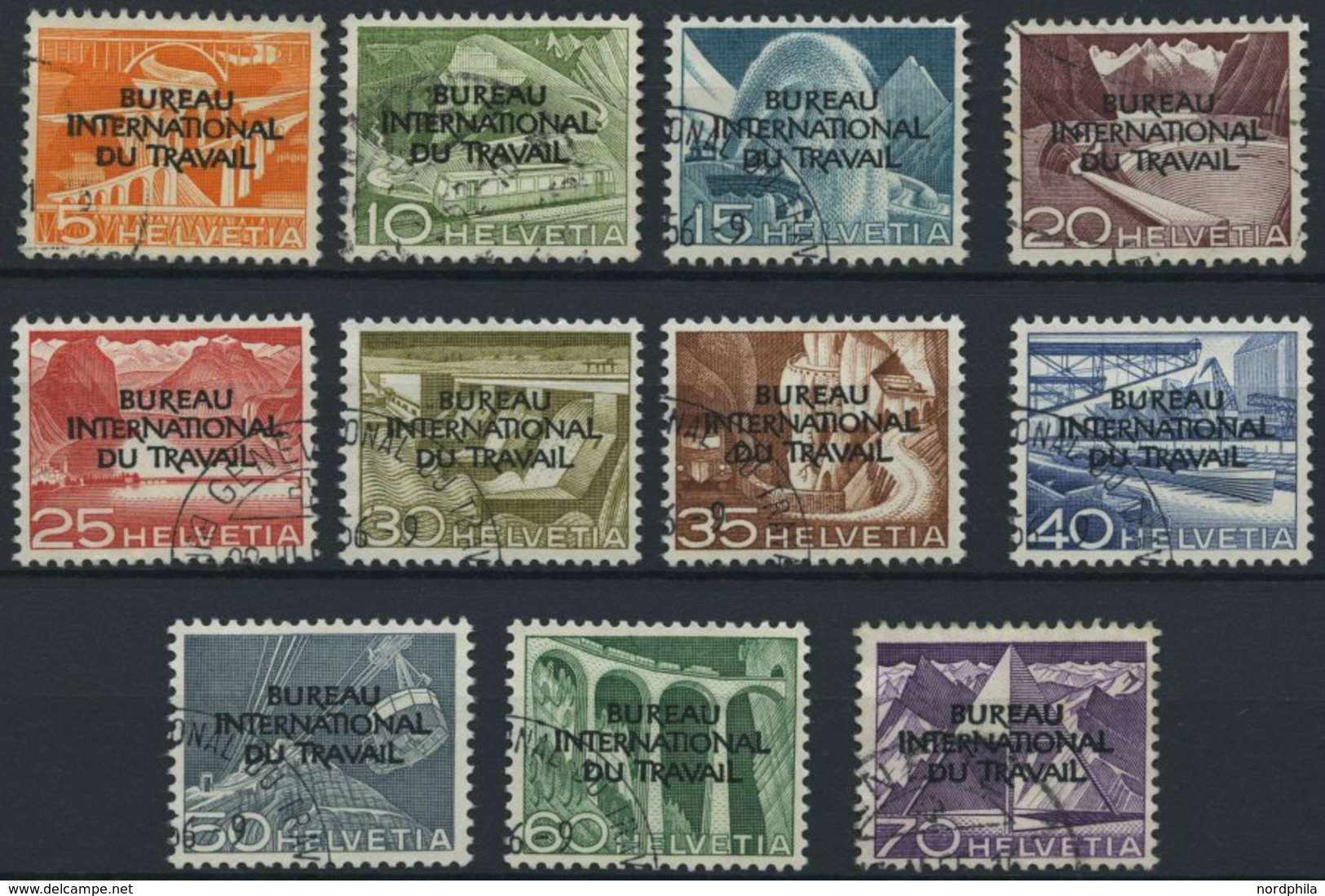 BIT/ILO 83-93 O, 1950, Landschaften, 20 Rp. Wellenstempel, Prachtsatz, Mi. 140.- - Servizio