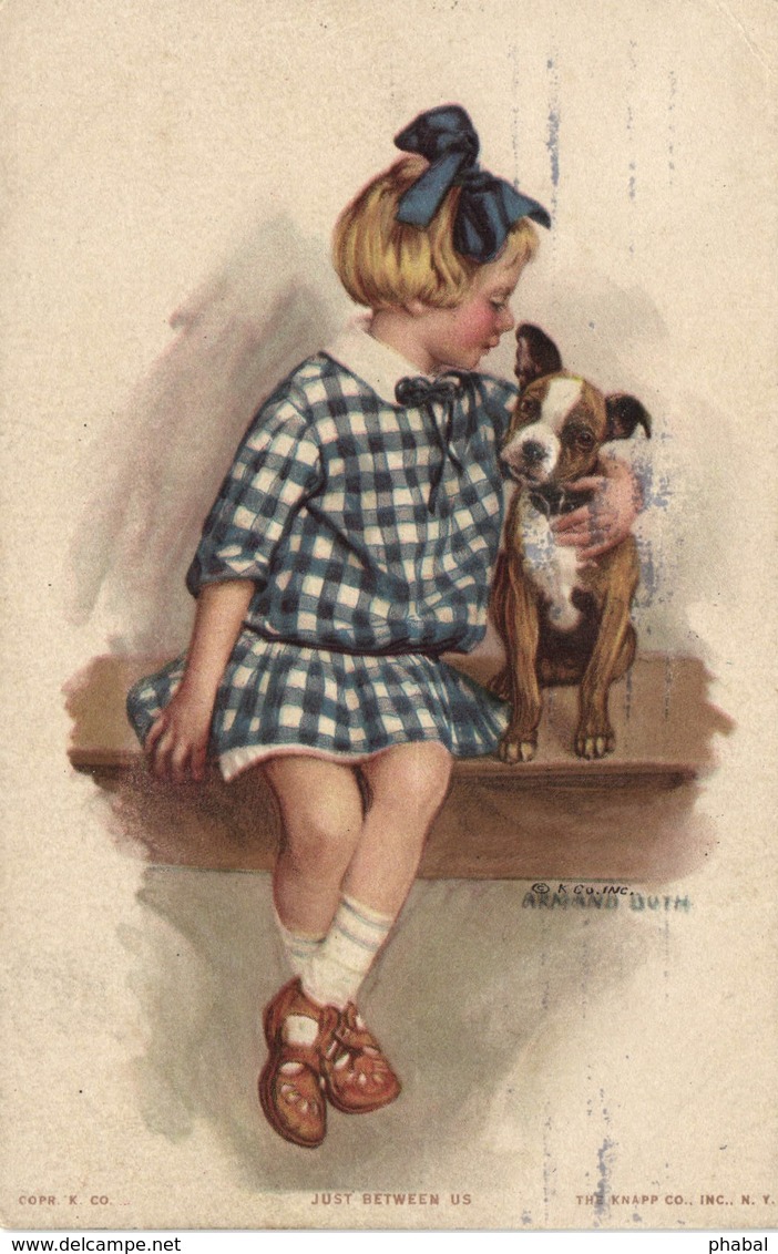 Dogs, Girl With A Terrier Puppy, Just Between Us, Cute Old Postcard - Chiens