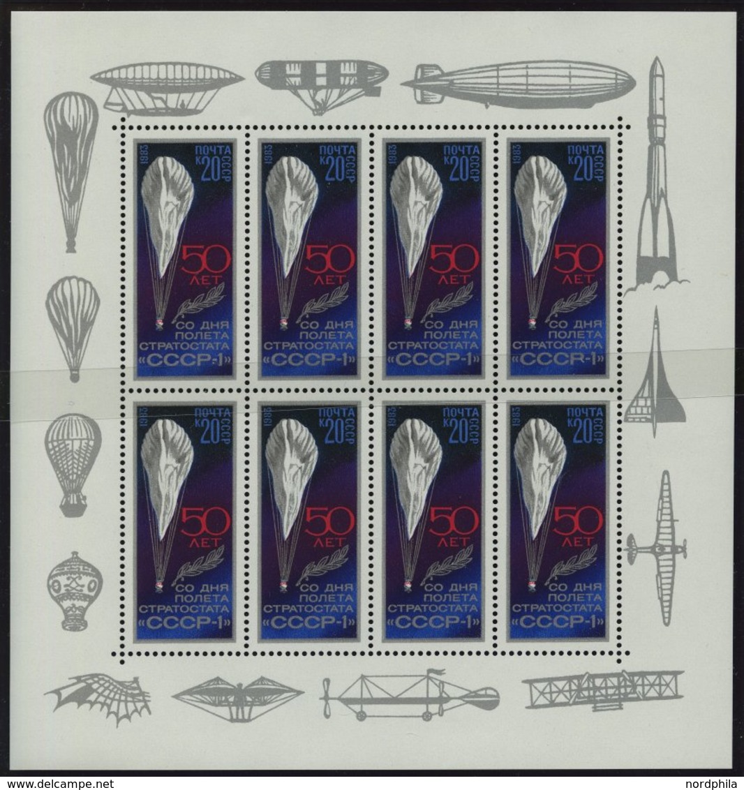 SOWJETUNION 5293KB **, 1983, 20 K. Stratosphärenflug CCCP 1 Im Kleinbogen, Pracht, Mi. 150.- - Used Stamps