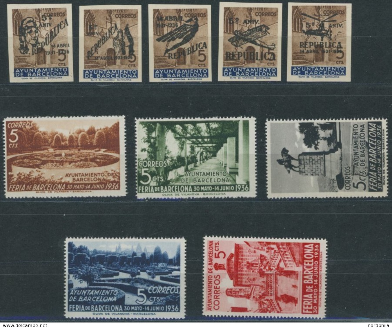 B. BARCELONA A13I-V,14-18 **, 1936, Republik Und Mustermesse, 2 Postfrische Prachtsätze, Mi. 140.- - Barcelone