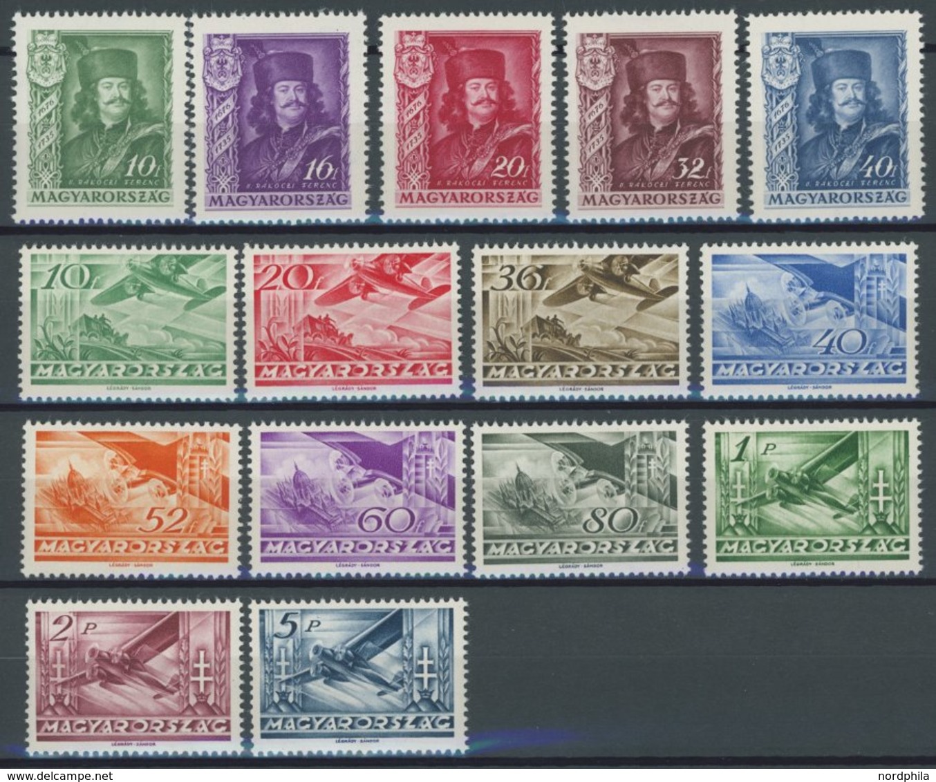 UNGARN 517-21,528-37 **, 1935/6, Fürst Ferenc Rakoczil Und Flugpost, 2 Postfrische Prachtsätze, Mi. 95.- - Autres & Non Classés