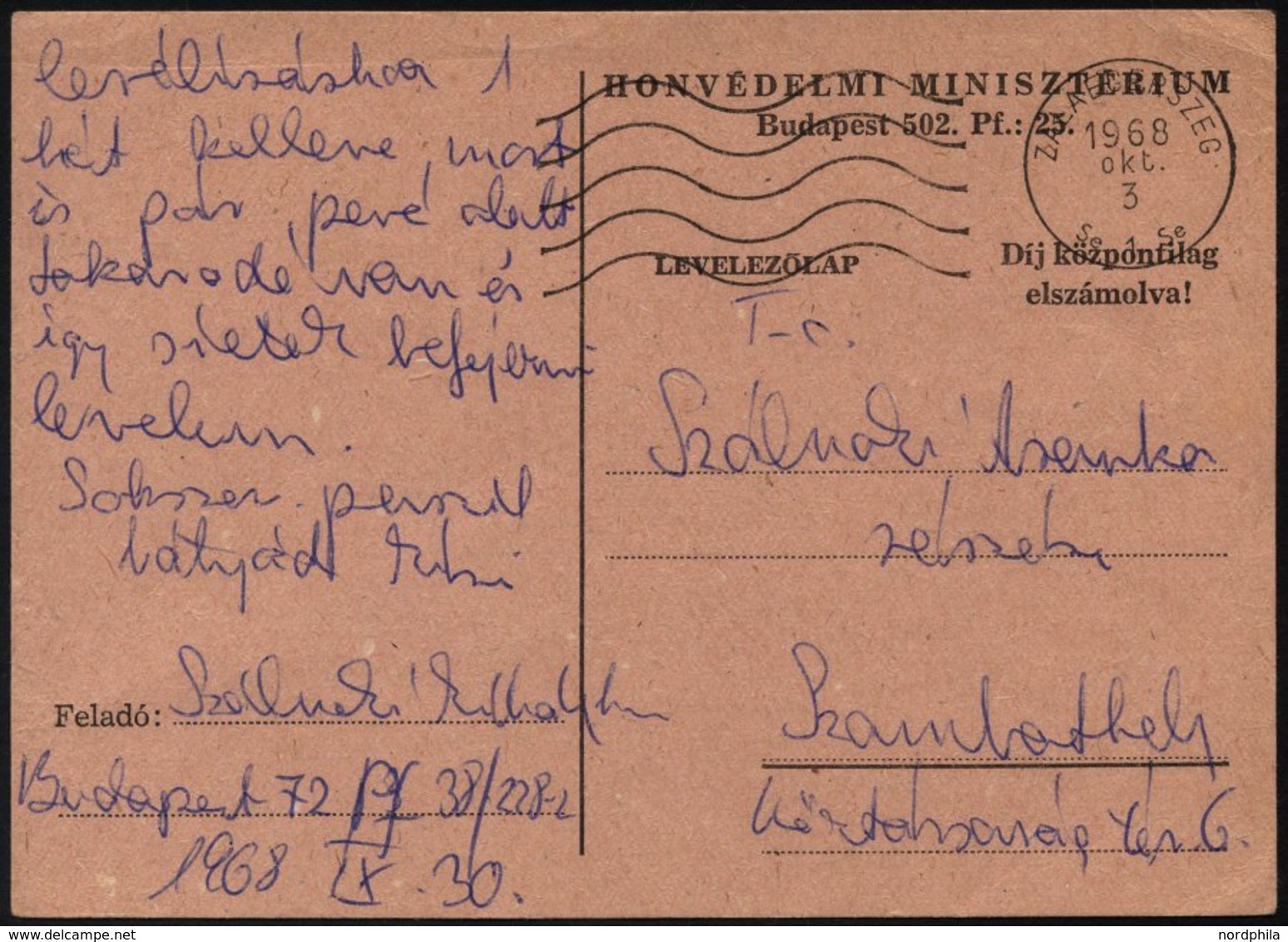 UNGARN 1968, Portofreie Feldpostkarte Eines In Der Tschechoslowakei Eingesetzten Ungarischen Soldaten, über Das Postfach - Otros & Sin Clasificación