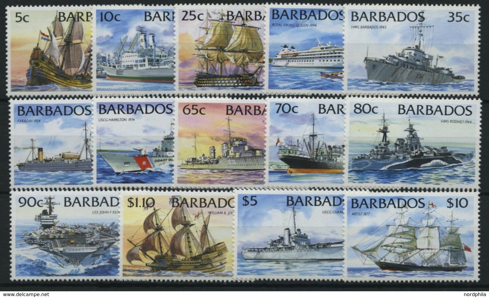 BARBADOS 856-69 **, 1994, Schiffe, Prachtsatz (14 Werte) - Barbades (1966-...)