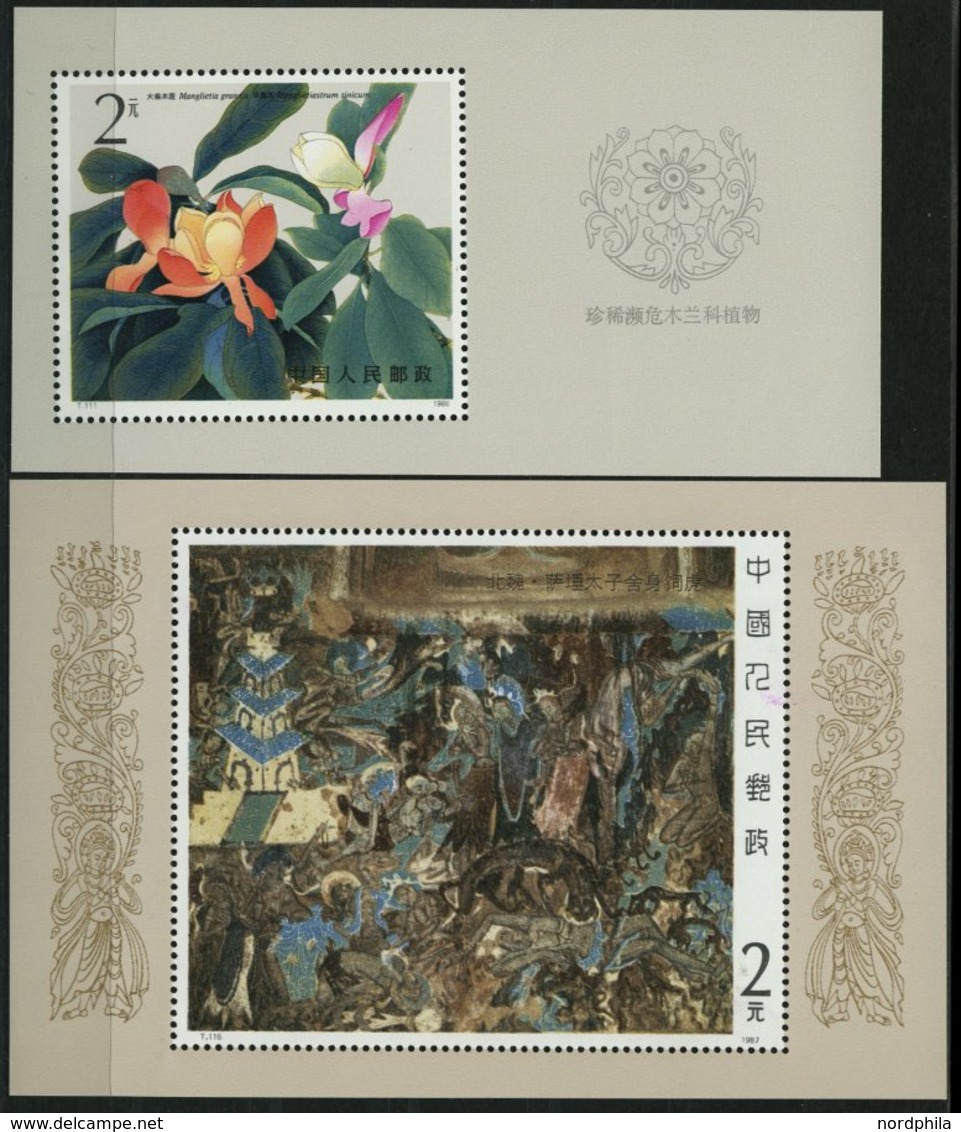 CHINA - VOLKSREPUBLIK Bl. 37,40 **, 1986/7, Block Blumen Und Wandmalereien, 2 Prachtblocks, Mi. 60.- - Sonstige & Ohne Zuordnung