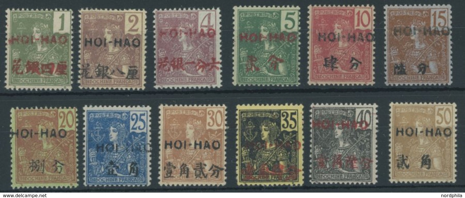 FRANZÖSISCH-INDOCHINA 35-46II *, Südchinesisches Postamt Hoi-Hao: 1906, 1 - 50 C. Allegorie Des Friedens, Falzreste, 12  - Autres & Non Classés