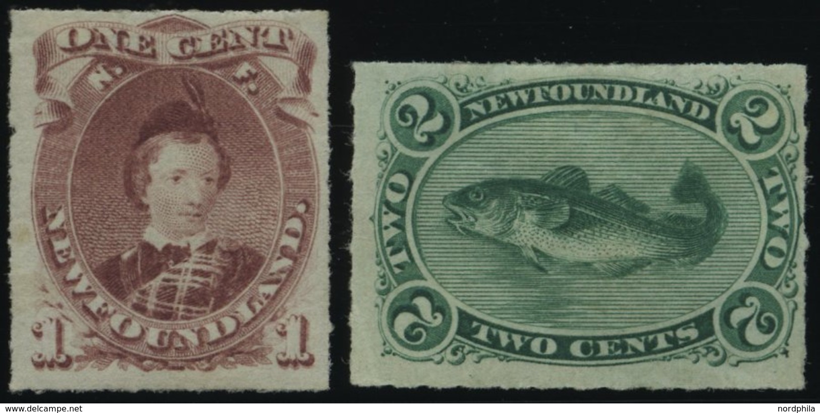 KANADA - NEUFUNDLAND 27/8 *, 1877/9, 1 C. Rotlila Und 2 C. Grün, Falzreste, 2 Werte Feinst, Mi. 340.- - 1857-1861