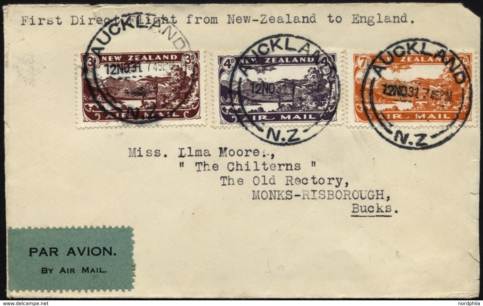 NEUSEELAND 181-83 BRIEF, 12.11.1931, Erstflug (Weihnachtsflug) NEUSEELAND-AUSTRALIEN-LONDON, Brief Feinst (Öffnungsmänge - Autres & Non Classés