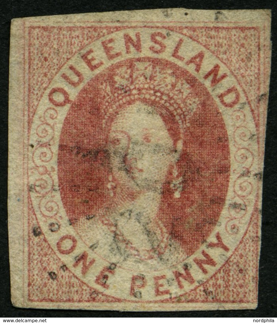 QUEENSLAND 1 O, 1860, 1 P. Braunkarmin, Rechts Unten Leicht Berührt Sonst Voll-breitrandig Pracht, Mi. 1300.- - Oblitérés