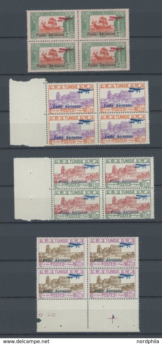 TUNESIEN 146-50,158-60 VB **, 1927/8, Komplett In Postfrischen Viererblocks, Ohne Mi.Nr. 149, Fast Nur Pracht - Tunisie (1956-...)