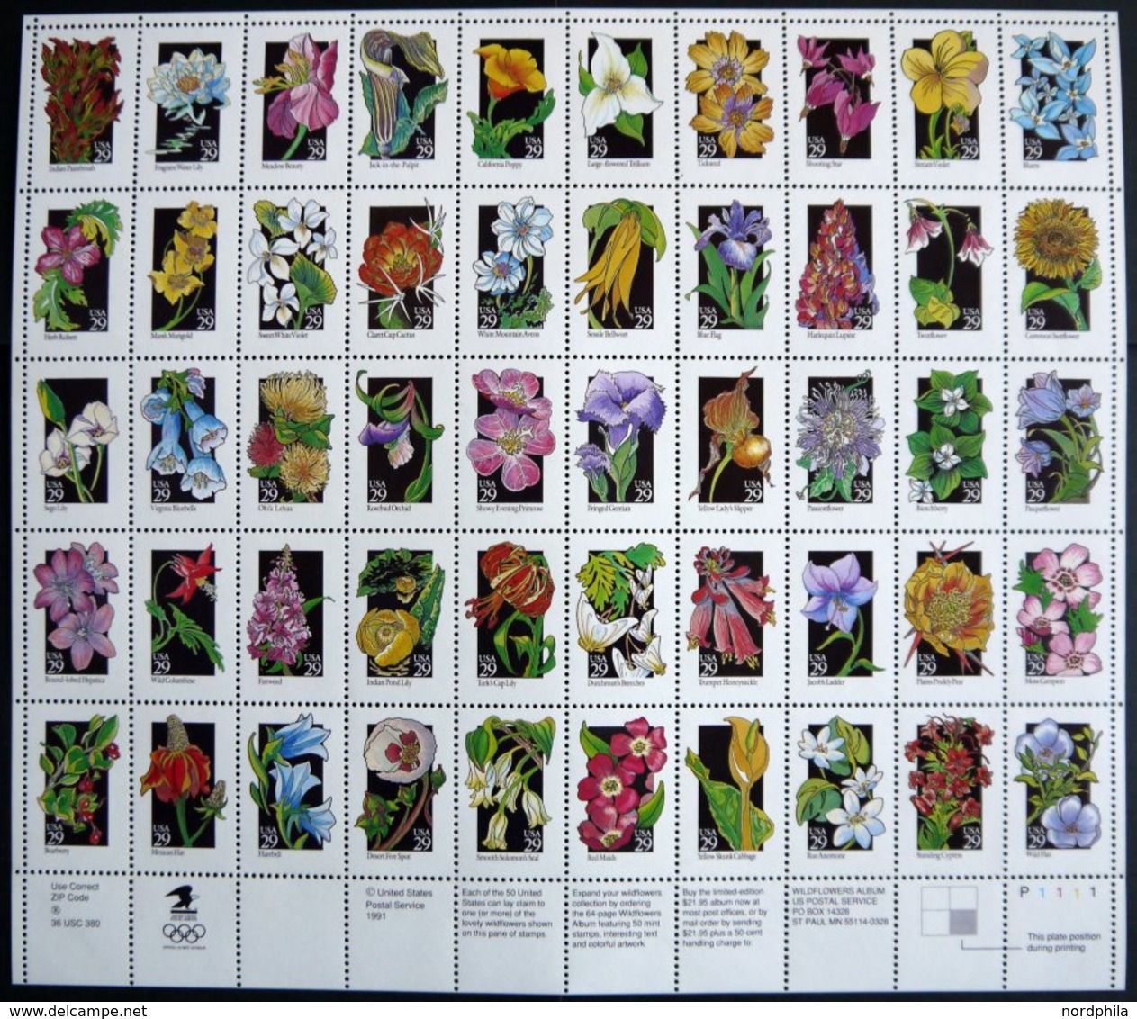 USA ** , 1987/92, Nordamerikanische Fauna Und Wildblumen (Mi.Nr. 1883-1932,2252-2301KB), Je Im Zusammendruck-Bogen, Mark - Other & Unclassified