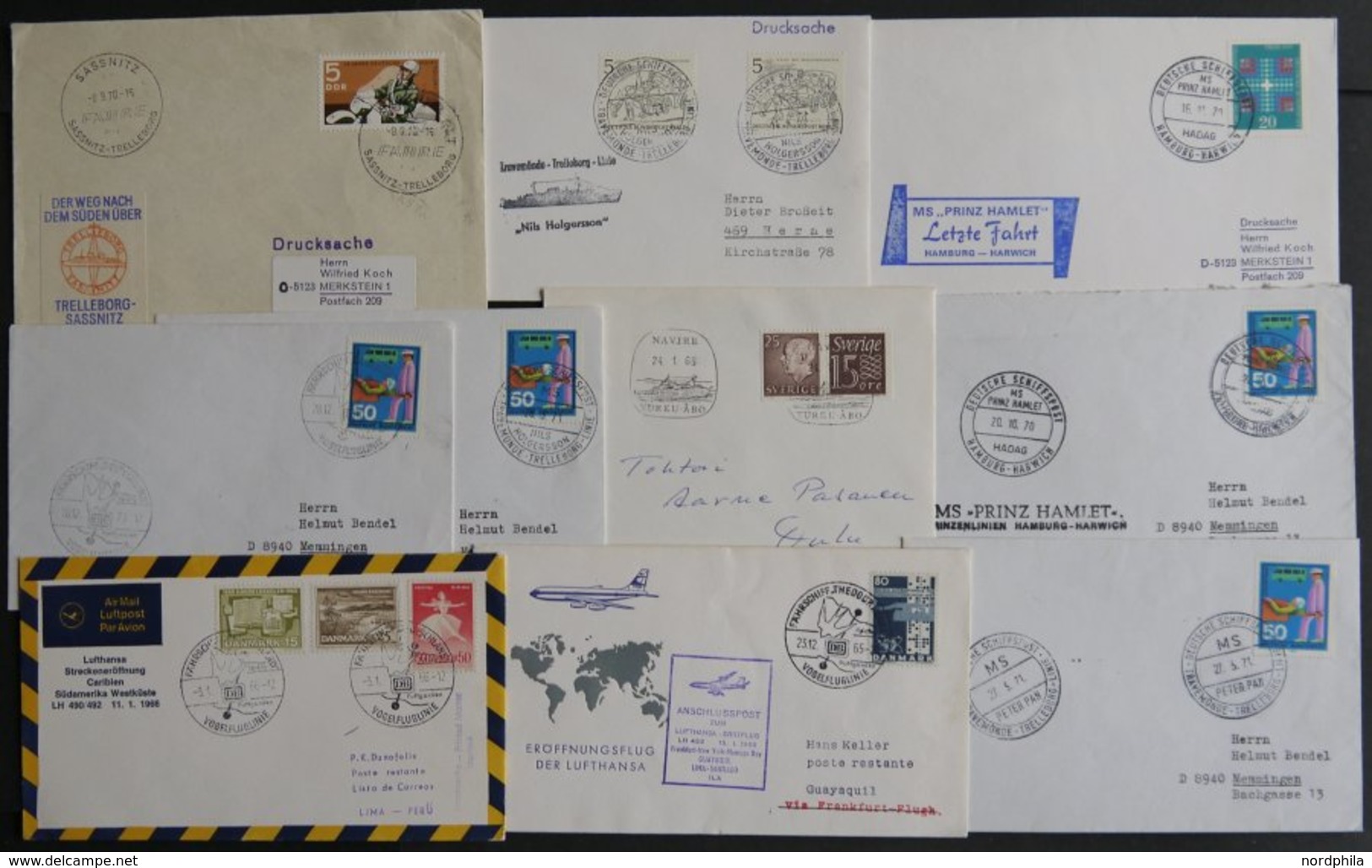 SLG., LOTS DEUTSCHLAND 1965/71, Nordsee/Ostsee-Fährschiffpost: 10 Verschiedene Briefe Mit Interessanten Abstempleungen, - Collections