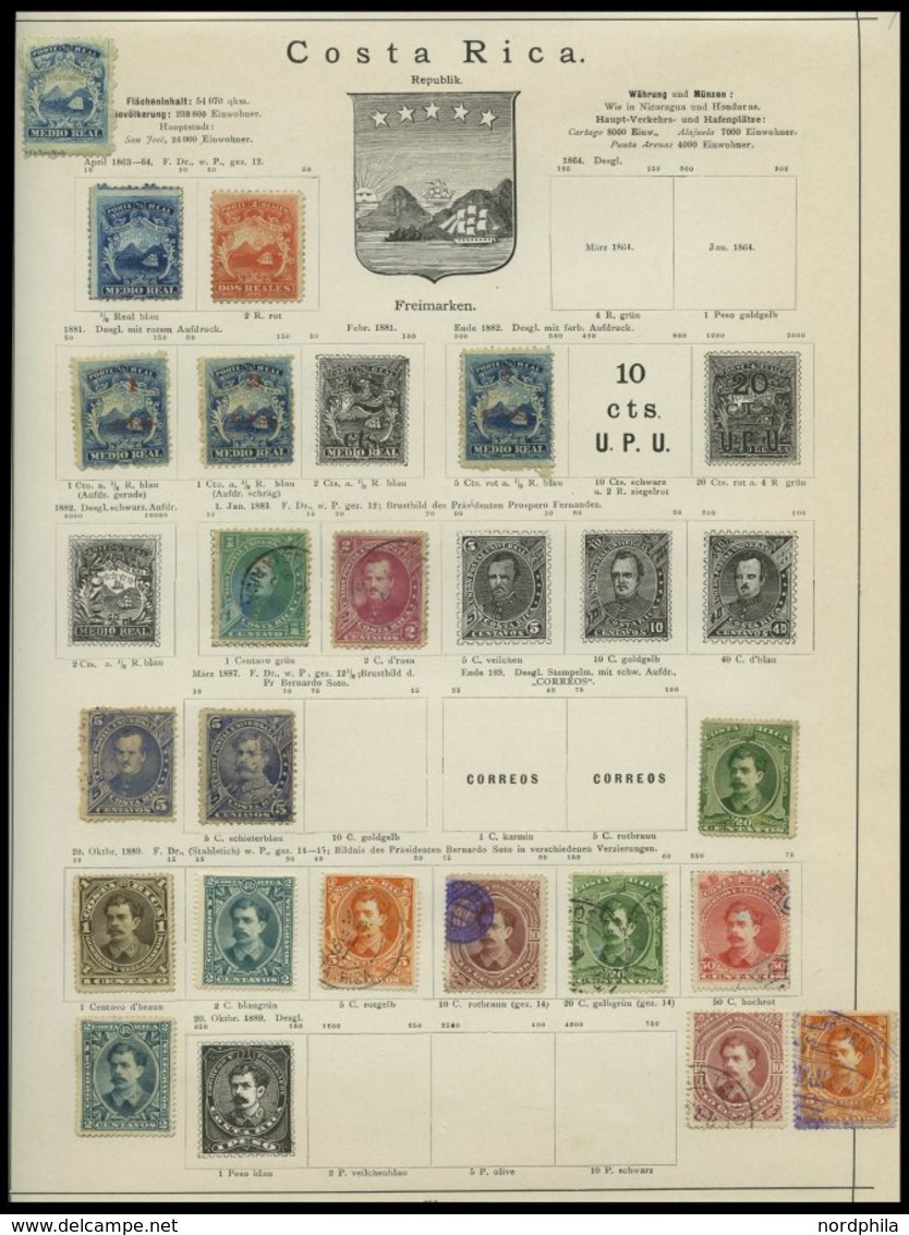 SLG. ÜBERSEE *,o,Brief , 1866-89, alter kleiner Sammlungsteil Mittelamerika von 88 Werten und 2 Belegen (u.a. Halbierung