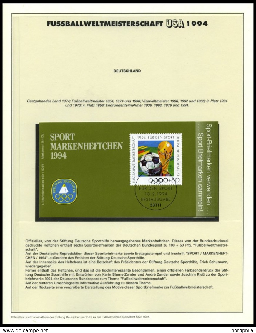 SPORT **,Brief , Fußball-Weltmeisterschaft USA 1994, In 2 Offiziellen Alben Der Dt. Sporthilfe Und Einem Leitzordner, Mi - Autres & Non Classés